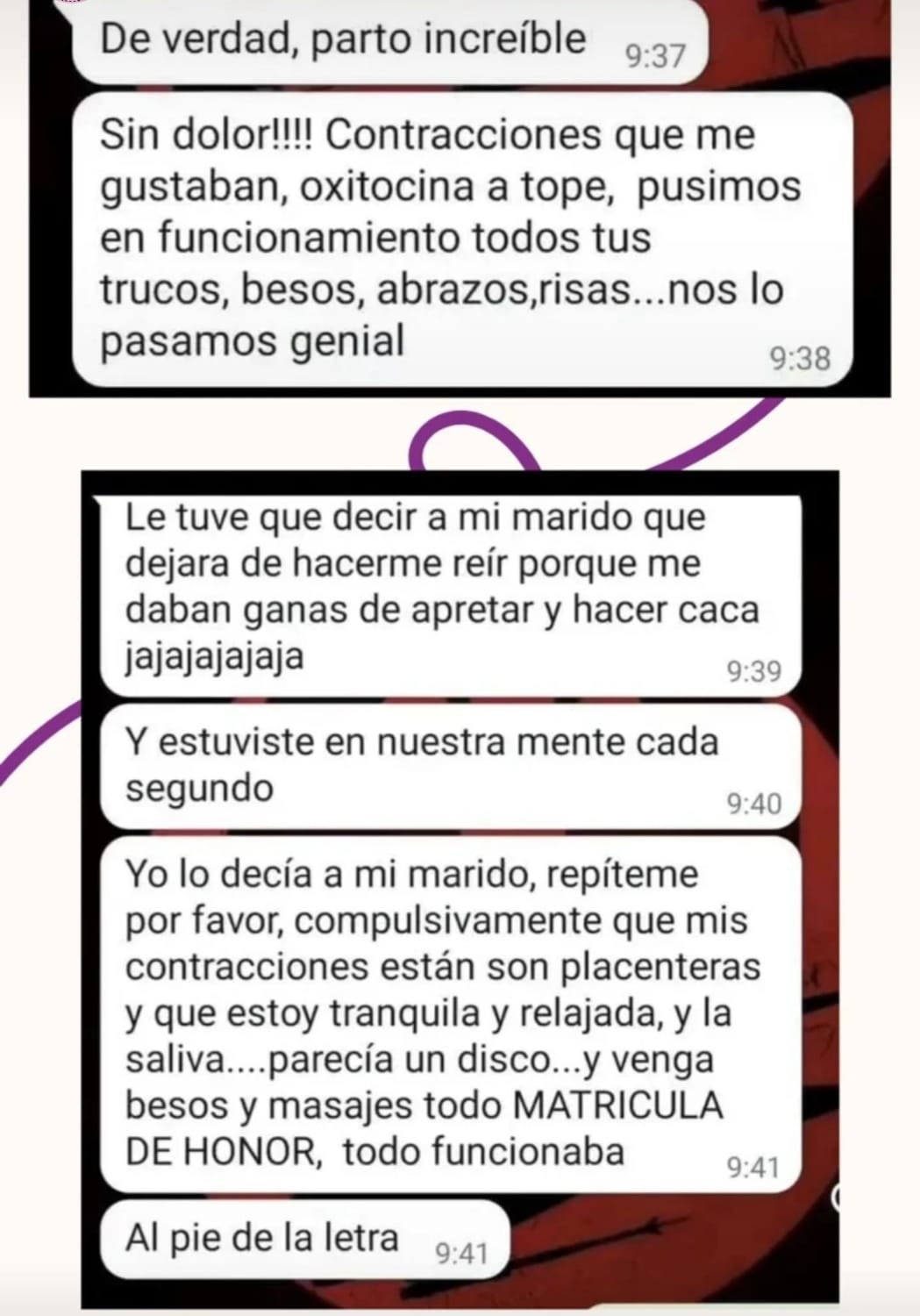 Mensaje de María contando su parto sin dolor